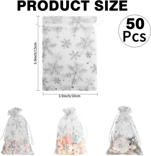 Miniatura 10 de Bolsas de organza, bolsa de organza transparente, 50 unidades, pequeñas bolsas de organza con cordón de 3 x 4 pulgadas, bolsas de regalo de joyería