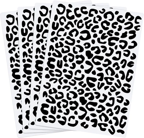 Zonon 4 plantillas de piel de leopardo reutilizables con diseño de guepardo para álbumes de recortes, dibujo, dibujo, bricolaje, pasteles, muebles,
