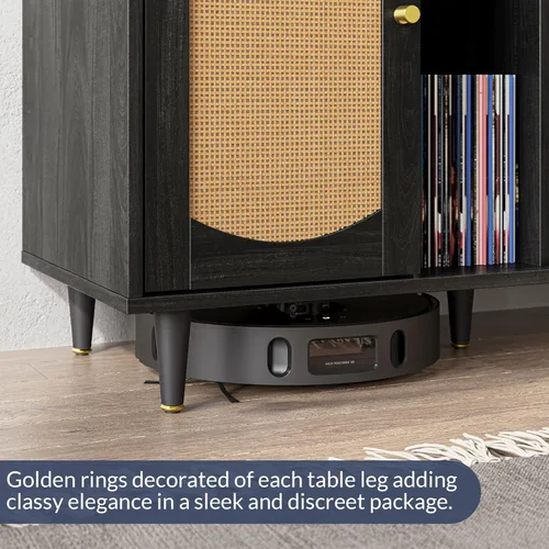 Miniatura 6 de BELLEZE Mid-Century - Soporte para tocadiscos, gabinete de almacenamiento de vinilo de ratán para más de 350 álbumes, mesa giratoria con toma