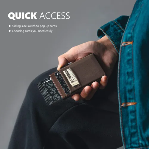 Miniatura 33 de VULKIT Billetera minimalista con ventana de identificación y bolsillo EDC con bolsillo desplegable para tarjetas de crédito y bloqueo RFID, diseño
