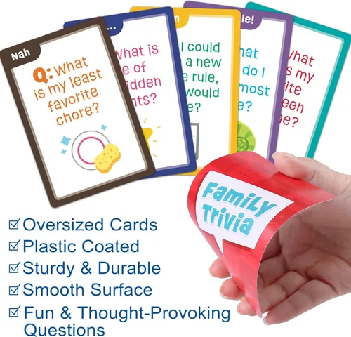 Miniatura 4 de LotFancy Juego de preguntas familiares, a partir de 4 años, juegos familiares para niños y adultos, 60 divertidas tarjetas de trivia, iniciadores