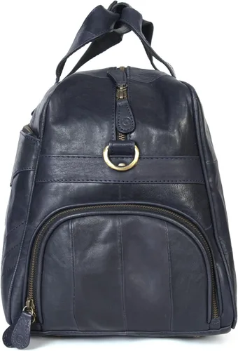 Miniatura 7 de Aaron Leather Goods - Bolsa de viaje de cuero para hombre con 2 compartimentos para zapatos debajo del asiento, Azul marino, Estilo clásico