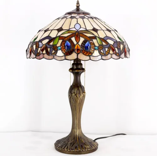 Miniatura 5 de WERFACTORY Lámpara de mesa estilo Tiffany, colorido, vitral, serenidad, victoriana, lámpara de mesita de noche, 16 x 16 x 24 pulgadas, luz