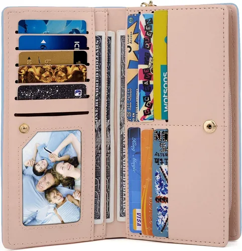 Miniatura 4 de UTO Cartera de piel sintética para mujer, de gran capacidad, colgante de gato, soporte para teléfono, organizador de chequera, con cremallera