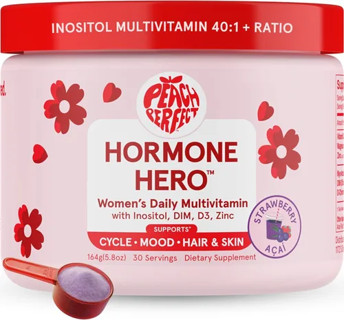Miniatura 9 de Peach Perfect Inositol Polvo Multivitamínico, Sabor Limonada Rosa – 4g de Myo e Inositol D-Chiro, DIM, Zinc, Magnesio Glicinato, Vitamina D3 – Apoya