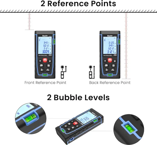 Miniatura 4 de Bauihr - Medidor de distancia láser de 165 pies, herramienta de medición láser portátil con 2 niveles de burbuja, pantalla LCD retroiluminada