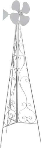 Miniatura 16 de VINGLI Molino de viento ornamental de 8 pies para decoración de jardín trasero, veleta meteorológica, molino de viento de metal resistente con Gris