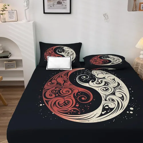 Miniatura 3 de Yin Yang - Juego de sábanas tamaño individual, sábanas japonesas, microfibra suave y bolsillo profundo, sábanas y fundas de almohada estampadas sin
