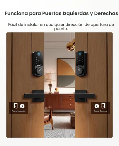 Miniatura 8 de DESLOC B200 Cerradura Inteligente de Huella Dactilar con 2 Manijas de Palanca, Juego de Cerradura de Puerta Delantera de Entrada sin Llave, Teclado