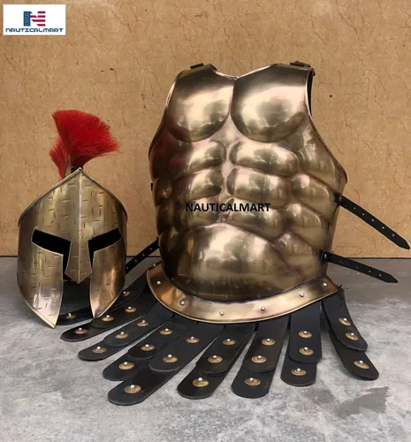 Miniatura 2 de Muscle Armor Cuirass 300 - Disfraz de rey espartano Leónidas, casco medieval romano griego para Halloween