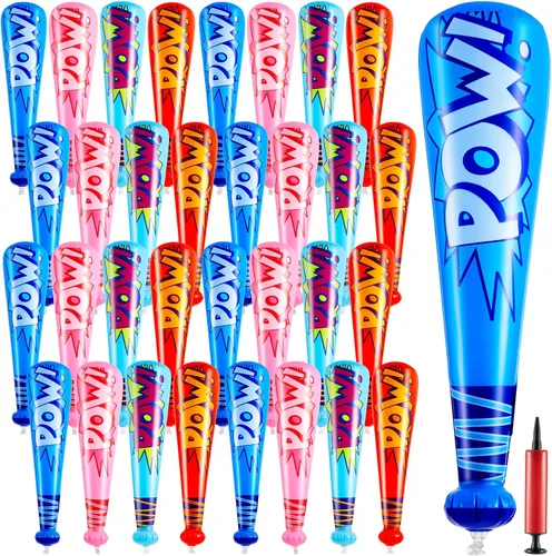 Seematn 32 piezas de bates de béisbol inflables Pow de 17 pulgadas, bates de béisbol inflables para niños, premios de juego de carnaval a granel,
