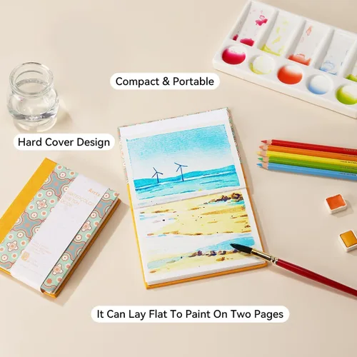 Miniatura 5 de Arrtx - Paquete de 2 cuadernos de bocetos de acuarela, 5.35 x 3.86, 140 libras, 300 GSM, papel 100% algodón, prensa en caliente, 40 hojas, diario