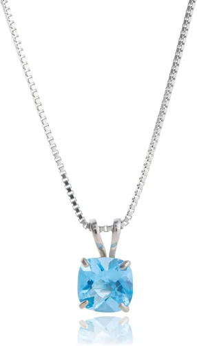 Miniatura 16 de MAX + STONE 925 Sterling Silver Cushion Cut Birthstone Necklace for Women 6mm Hypoallergenic Solitaire Necklace Gemstone Pendant Necklaces with