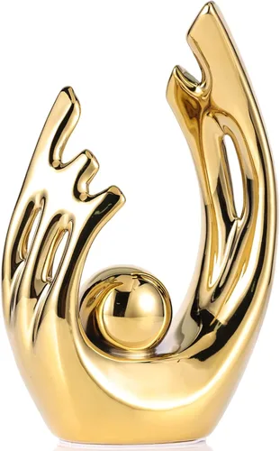 Miniatura 12 de XMGZQ Estatuas y esculturas de cerámica abstracta, estatuas de cerámica de arte negro y dorado, decoración moderna para el hogar, sala de estar