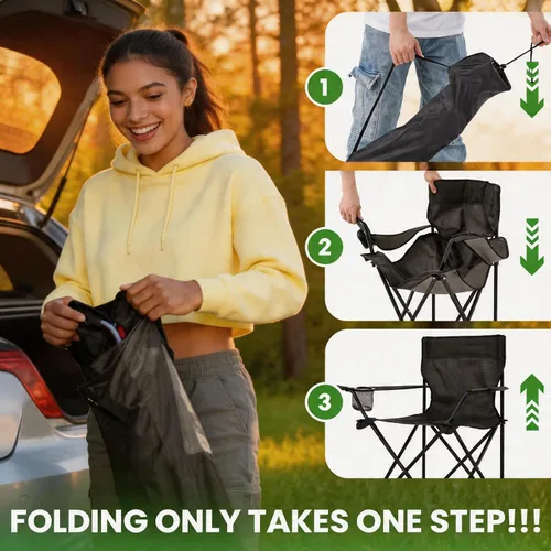 Miniatura 6 de Paquete de 2 Sillas de Camping Portátiles Ligeras Plegables Silla de Césped Silla de Playa al Aire Libre con Portavasos y Bolsa de Transporte