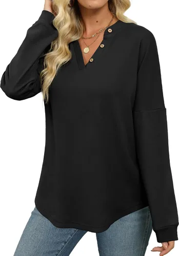 Miniatura 3 de Heymiss Suéteres Henley de manga larga para mujer, a la moda de otoño, tallas S-2XL