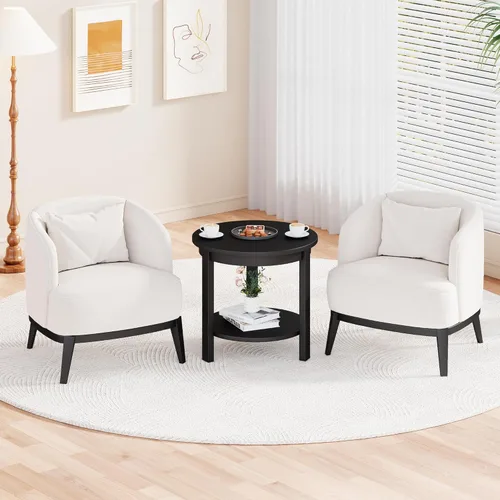 Miniatura 2 de Mesa auxiliar redonda de madera maciza con estante de almacenamiento, 22 pulgadas de ancho x 20 pulgadas de alto, mesa auxiliar de madera moderna