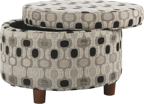 Homepop Decoración del hogar | Otomana redonda tapizada de almacenamiento | Otomana con almacenamiento para sala de estar y dormitorio (negro Geo),
