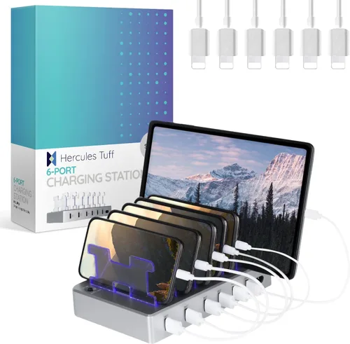 Miniatura 10 de Estación de carga para múltiples dispositivos – Base de carga USB de 6 puertos para Apple y Android – Organizador de carga múltiple rápida