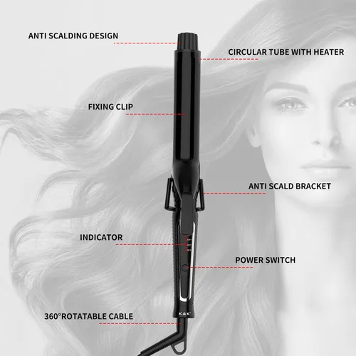 Miniatura 3 de Rizador de pelo de 1 1/4 pulgadas con abrazadera, revestimiento de cerámica, barril largo de 7 pulgadas, pantalla LED de temperatura ajustable