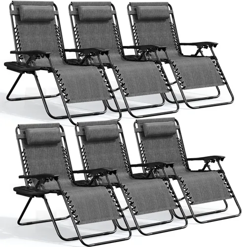 Miniatura 22 de Nestl Zero Gravity - Juego de 2 sillas de patio al aire libre con almohadas y bandejas portavasos, silla de campamento reclinable de malla de acero