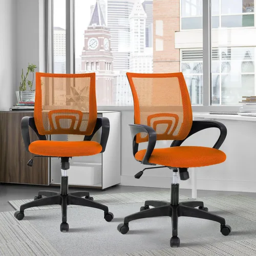 Miniatura 13 de Silla de oficina de malla, silla de escritorio con respaldo medio, silla de oficina ergonómica con ruedas y soporte lumbar, sillas de oficina Negro