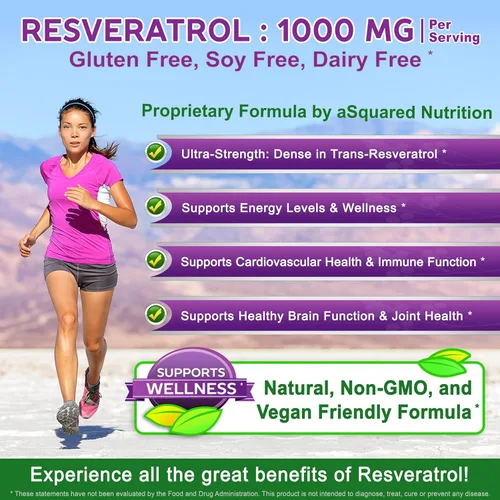 Miniatura 2 de 100% Resveratrol Natural - 1000mg Por Porción Fuerza Máxima (180 Cápsulas) Suplemento Antioxidante, Píldoras de Trans-Resveratrol para la Salud