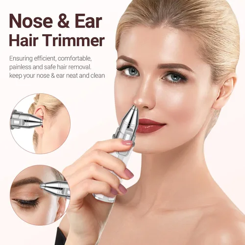 Miniatura 3 de Depilación de vello facial para mujeres: Recortadora 2 en 1 recargable de vello de nariz y cejas, afeitadora facial con luz LED incorporada