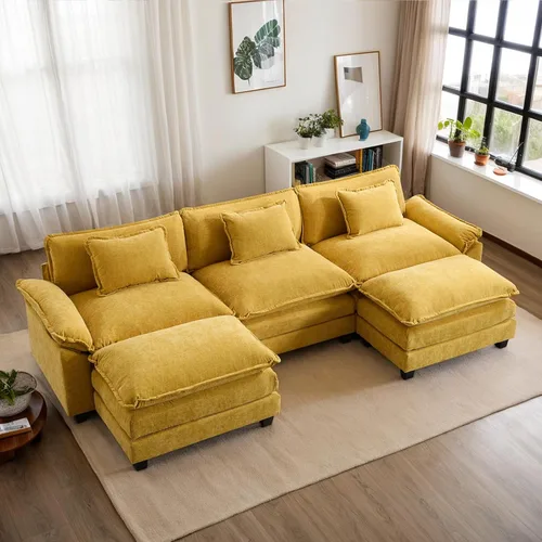 Miniatura 42 de Sofá modular seccional, sofá de nube con otomana, asiento profundo de felpilla en forma de L para sala de estar y apartamento