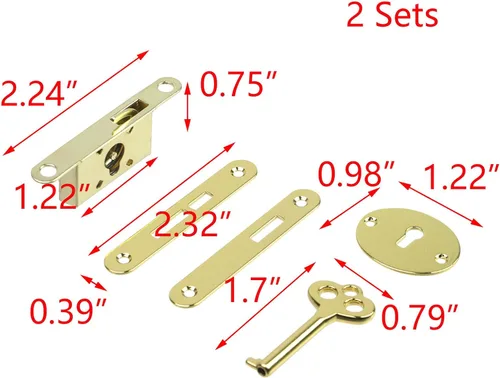 Miniatura 2 de T Tulead Mini cerraduras de caja de madera con cerradura de caja de joyería, cerradura de ojo de cerradura dorada, cerraduras para muebles, juego
