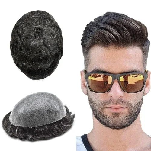 Miniatura 92 de Toupee - Cabello humano para hombre, 64 colores, transparente, piezas de pelo de piel de polietileno para hombres, sistema de reemplazo de cabello