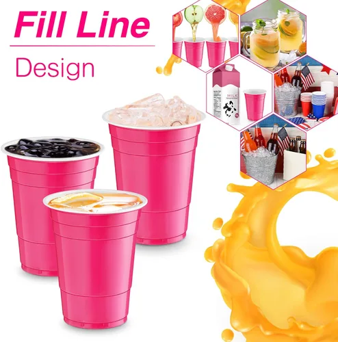 Miniatura 3 de Lounsweer 100 vasos desechables de graduación de 16 onzas para fiesta, vasos de plástico resistentes para agua potable, para cumpleaños, baby Rosa
