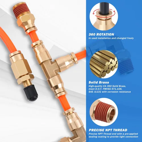 Miniatura 5 de Kit de línea de aire DOT de 1/4 pulgadas para kit de suspensión de bolsa de resorte de aire con accesorios, línea de aire PA DOT de 25 pies
