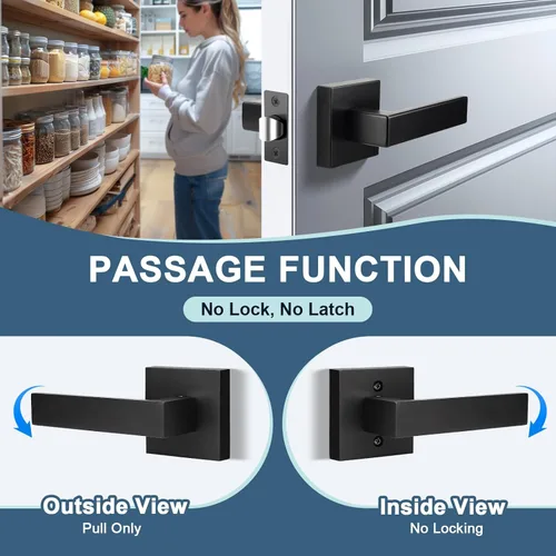 Miniatura 3 de KNOBWELL Paquete de 2 palancas de puerta de color negro mate resistentes de 2.07 libras, modernas palancas de puerta para armario/pasillo