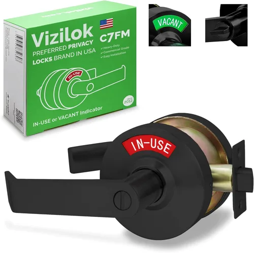 Miniatura 11 de VIZILOK Cerradura de puerta comercial para privacidad del baño, seguridad, indicador de ocupación vacante estándar en cromo satinado, grado ANSi 2