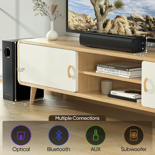 Miniatura 4 de Barras de sonido para Smart TV con subwoofer con cable, barra de sonido pequeña de graves profundos 2.1, sistema envolvente de cine en casa