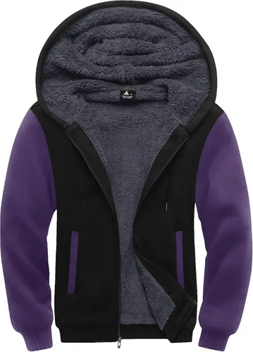 Miniatura 54 de SCODI Sudaderas con capucha para hombre, forro polar pesado, cremallera completa, forro de sherpa grueso, chaqueta con capucha