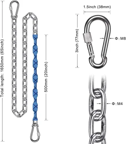 Miniatura 5 de BeneLabel 2 cadenas de acero inoxidable de 65 pulgadas con 4 ganchos de conexión rápida, cadena colgante resistente para columpio de porche, juego