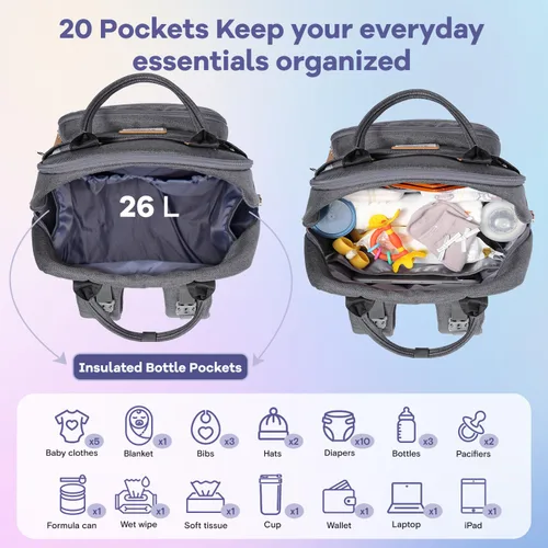 Miniatura 5 de RUVALINO - Mochila para pañales neutros todo en uno para niños y niñas, mochila de viaje grande multifunción con cambiador portátil, correas