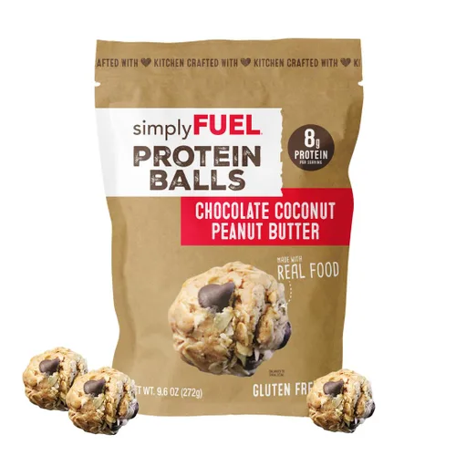Miniatura 12 de simplyFUEL - Bolas de proteína de alimentos integrales con probióticos, bocadillos de chocolate y almendras y coco, 0.28 oz de proteína, bolas