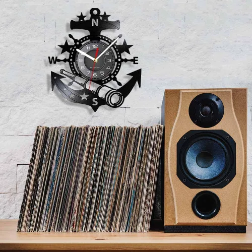 Miniatura 6 de Reloj de pared de disco de vinilo de 12 pulgadas, funciona con pilas, cuarzo silencioso, sin tictac, telescopio de anclaje de barco náutico, Sin luz