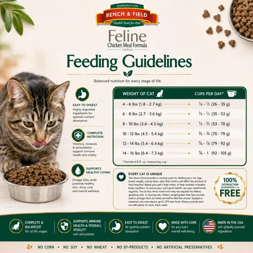 Miniatura 8 de Bench & Field Holistic Premium Alimento seco para gatos, harina de pollo y arroz integral, hecho sin maíz, trigo o soja, para todas las etapas
