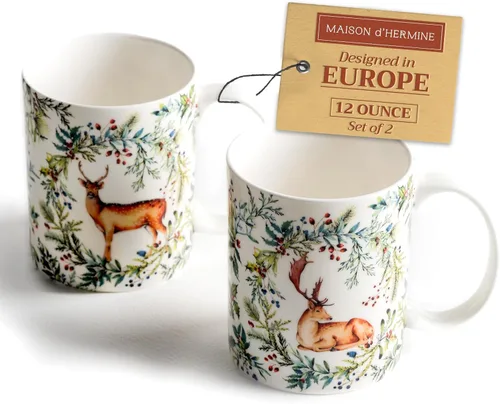 Miniatura 179 de Maison d' Hermine Taza de café con asas, tazas de porcelana fina de hueso, paquete de dos tazas de té para bebidas calientes, capuchino, latte, 015