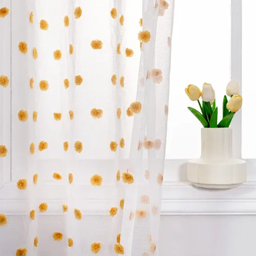 Miniatura 15 de MYSKY HOME Cortinas transparentes con pompones y bolsillo para barra, cortinas traslúcidas de gasa para ventana, 52 pulgadas de ancho x 72 pulgadas