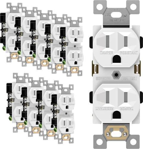 ENERLITES Tomas de receptáculo dúplex, resistentes a manipulaciones, grado comercial, 15 A 125 V, autoconexión a tierra, 2 polos, 3 cables, 5-15R,