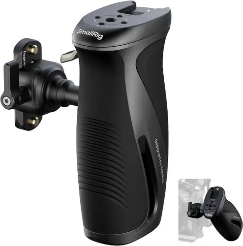 SMALLRIG Mango lateral giratorio con botón de presión y abrazadera NATO, para mano izquierda y derecha, mango lateral giratorio 360° con silicona