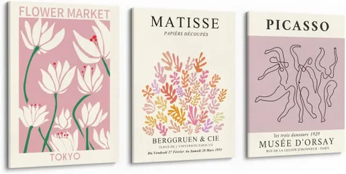 Miniatura 8 de MINI ZOZI Matisse Arte de Pared Enmarcado Impresiones de Mercado de Flores 12x16 3PCS Decoración de Pared Picasso Lienzo Grande Pósteres Beige