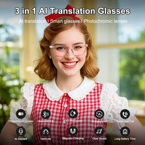 Miniatura 2 de Lentes inteligentes AI, lentes de traducción en tiempo real Bluetooth 6.0 para hombres y mujeres, más de 160 idiomas, traductor de inteligencia Gris