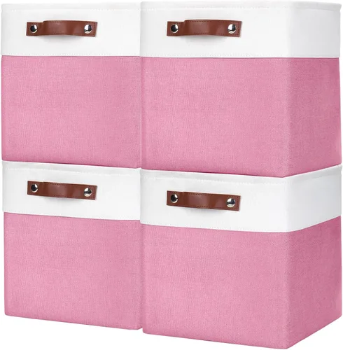 Miniatura 49 de Bagnizer 13x13 Cajas de almacenamiento cúbicas, caja de almacenamiento plegable de tela, paquete de 4 cestas de armario con asas para organizar