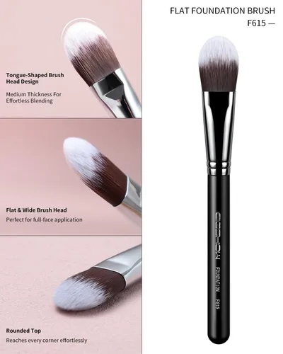 Miniatura 2 de EIGSHOW - Brocha de base plana, brocha de maquillaje para líquidos, crema, máscara, mezcla sin rayas, vegano y libre de crueldad (F615)